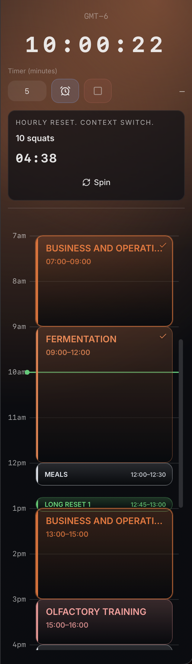 Maxti Today Rail — hour-by-hour view of your day